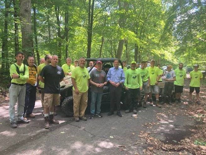 Blumenthal visited the Pathfinders Motorcycle Club to thank them for their efforts in cleaning up trails around Connecticut.
